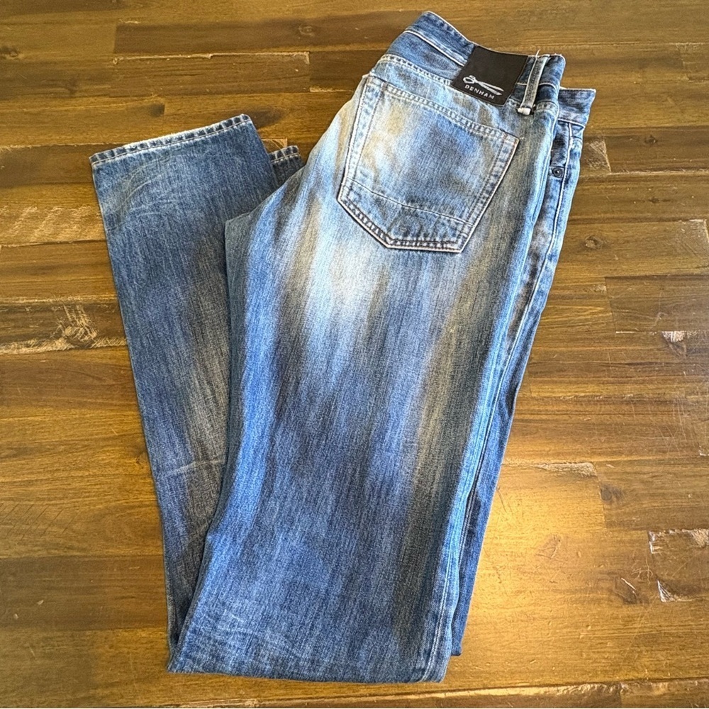 Denham Mens Jeans 33 Distressed Razor Slim Fit Straight Denim Blue